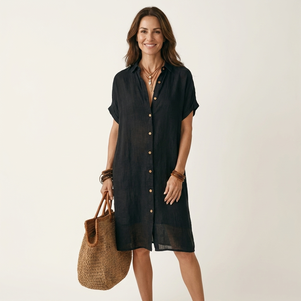Nidalie | Robe chemise midi à poignets roulés