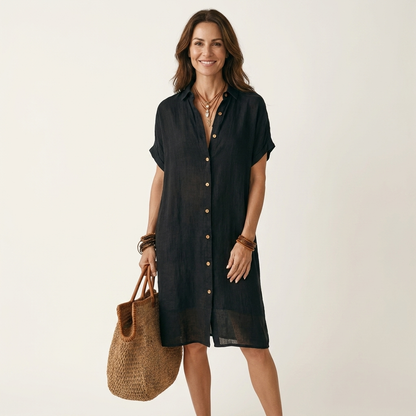 Nidalie | Robe chemise midi à poignets roulés