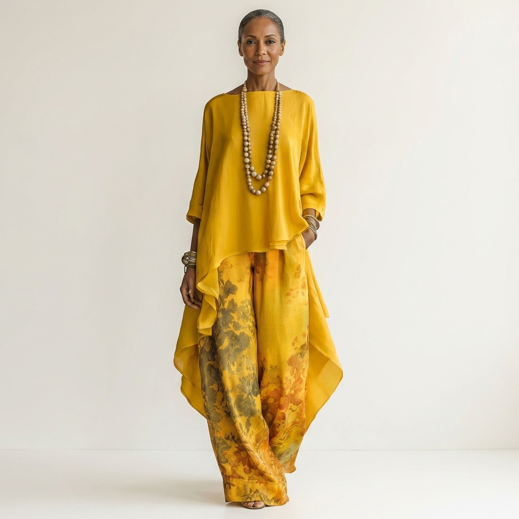 Cariola | Ensemble en deux pièces coton-soie avec tunique asymétrique