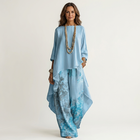 Cariola | Ensemble en deux pièces coton-soie avec tunique asymétrique