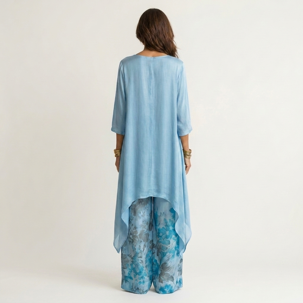 Cariola | Ensemble en deux pièces coton-soie avec tunique asymétrique