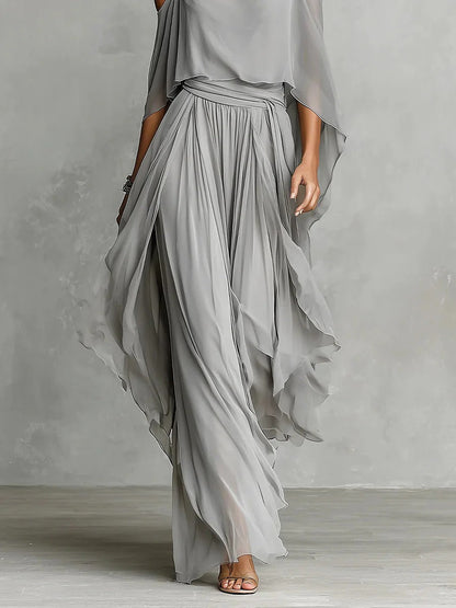Renata | Ensemble fluide gris avec haut à bretelles et pantalon léger