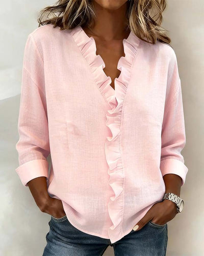Solange | Blouse à col en V avec volants