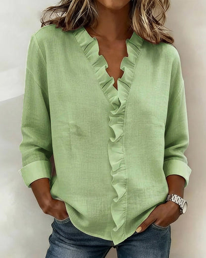 Solange | Blouse à col en V avec volants