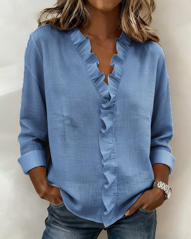 Solange | Blouse à col en V avec volants