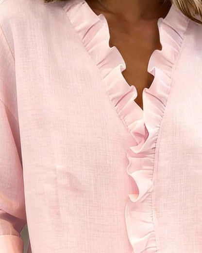Solange | Blouse à col en V avec volants