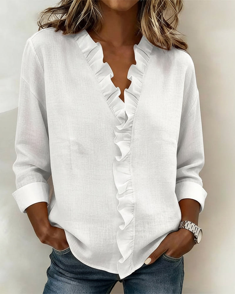 Solange | Blouse à col en V avec volants