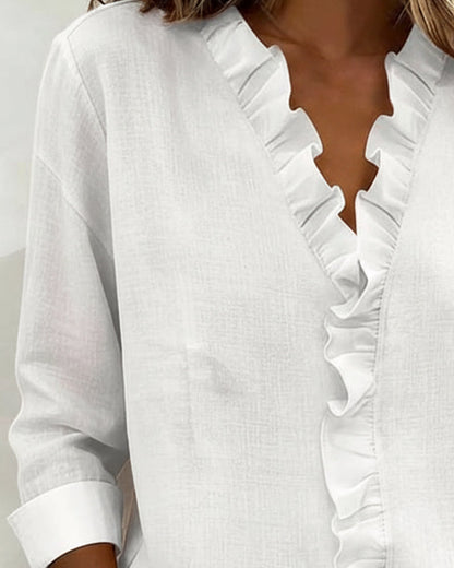 Solange | Blouse à col en V avec volants