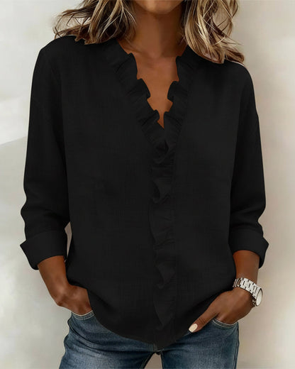 Solange | Blouse à col en V avec volants